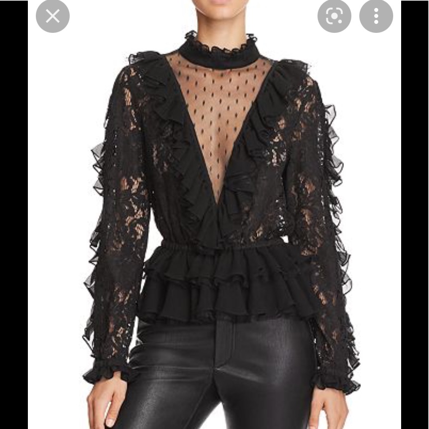 Ronny Kobo Nwt Black Lace Mixed Media Feminine Top Absolutely Gorgeous S